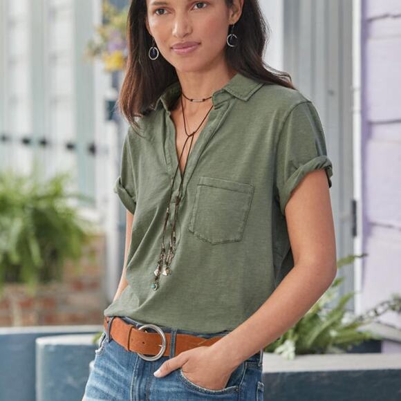 NWT SUNDANCE Cantrelle Tee Polo Olivene Green XL Petite XLP - Picture 1 of 6